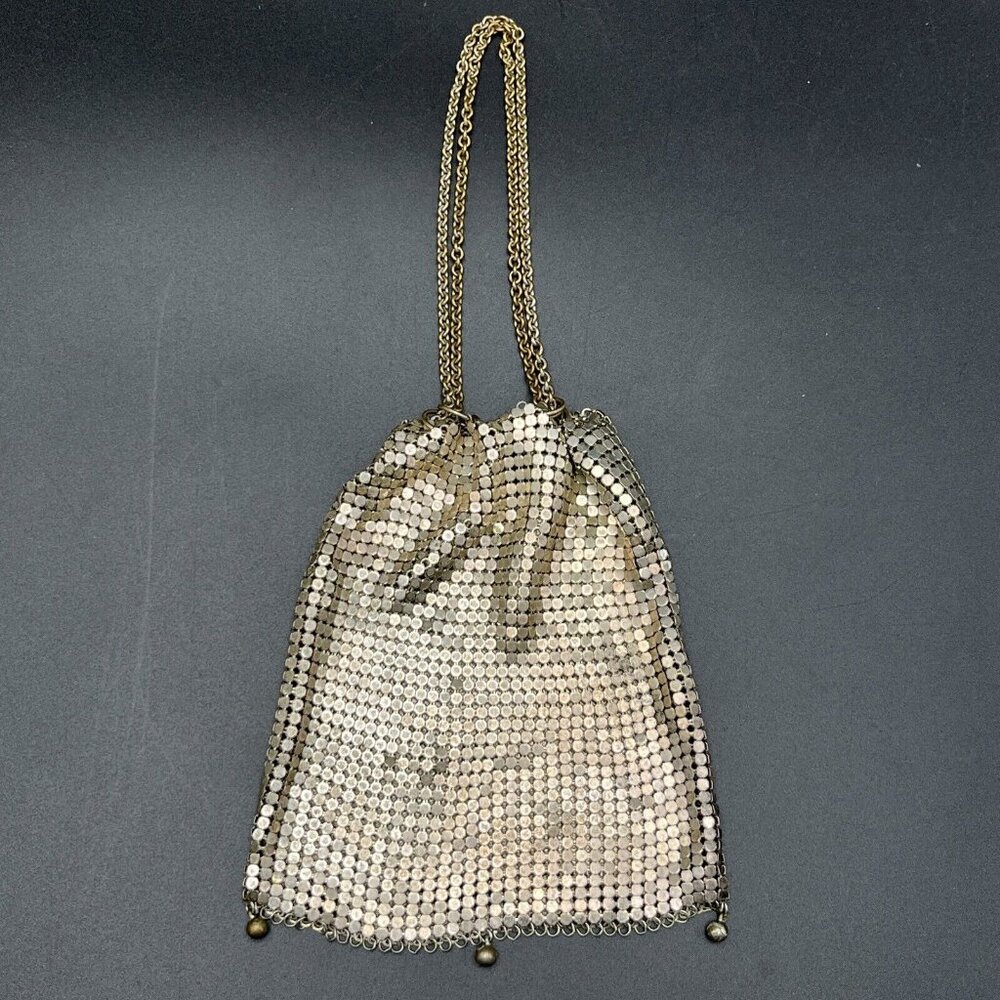 Silver Metal Mesh Small Wristlet Drawstring Chain Closure Purse Clutch Handbag - Picture 3 of 7